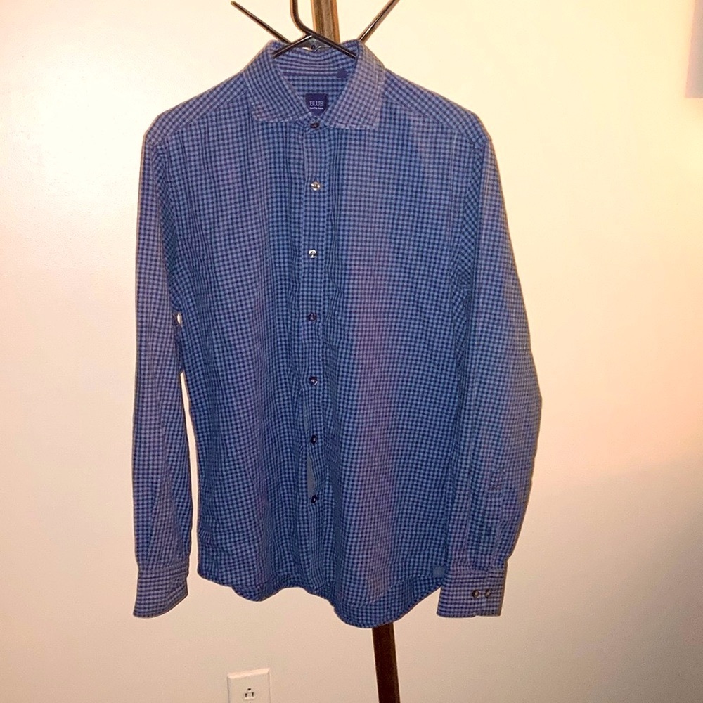 Blue Saks Fifth Avenue | Men’s Blue Checkered Long Sleeve Shirt - Size Medium